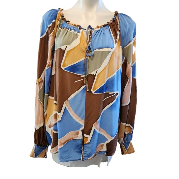 ❤️ 4/$20 Perch Blu Pepper Do It All top Women's 2XL Abstract peasant Keyhole tie - Picture 3 of 16